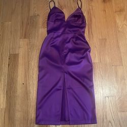 ELAGIA Purple Satin V-neck Slip Dress