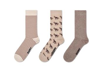 Brand New Happy Socks 3-pack Dog Durable Beige Size Medium-Large