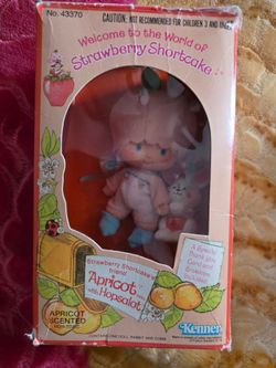 Apricot with Hopsalot Vintage Strawberry Shortcake doll in box w paperwork.