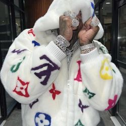 White  L.V.  Multi  COLOR  FUR  COAT
