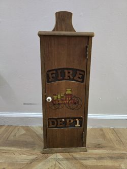 Vintage Fire Dept Wooden Cabinet Shelf