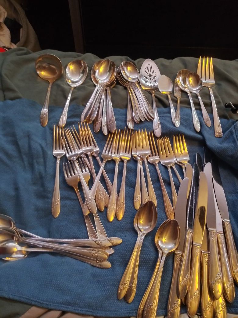 Antique 65 pc silver plated silverware