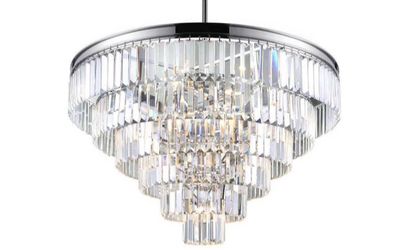 Light 21 in 10 lights Elegant Crystal Chandelier Chrome Finish with Faceted Glass Pendant