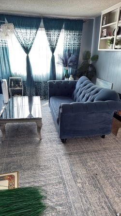 Blue Velvet Tufted Chesterfield Sofa