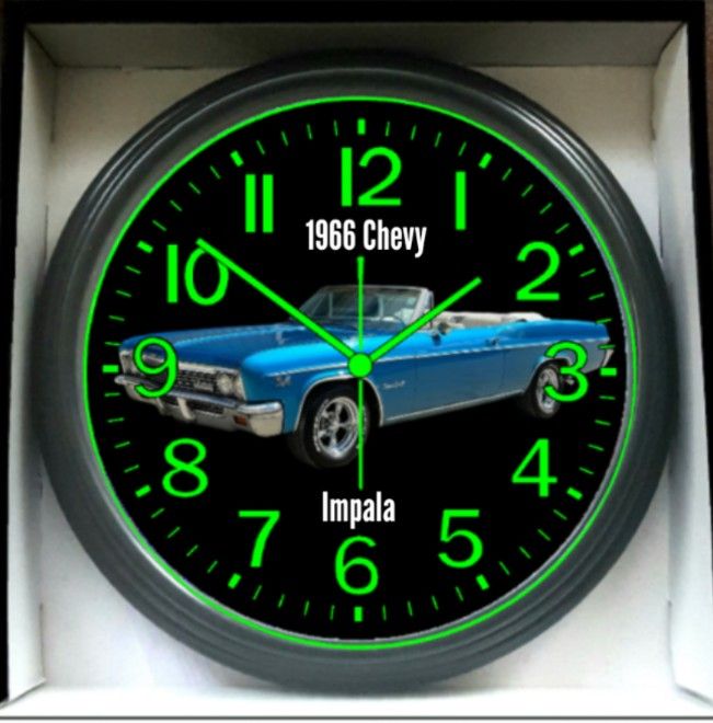 1966 Chevy Chevrolet Impala Glow In The Dark Wall Clock New!