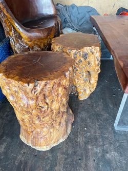 Natural Burl Wood Stump Side Table