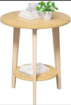 Wooden Round End Table, Coffe Table Double Layer Small Round Side Table, Mini Tea Table