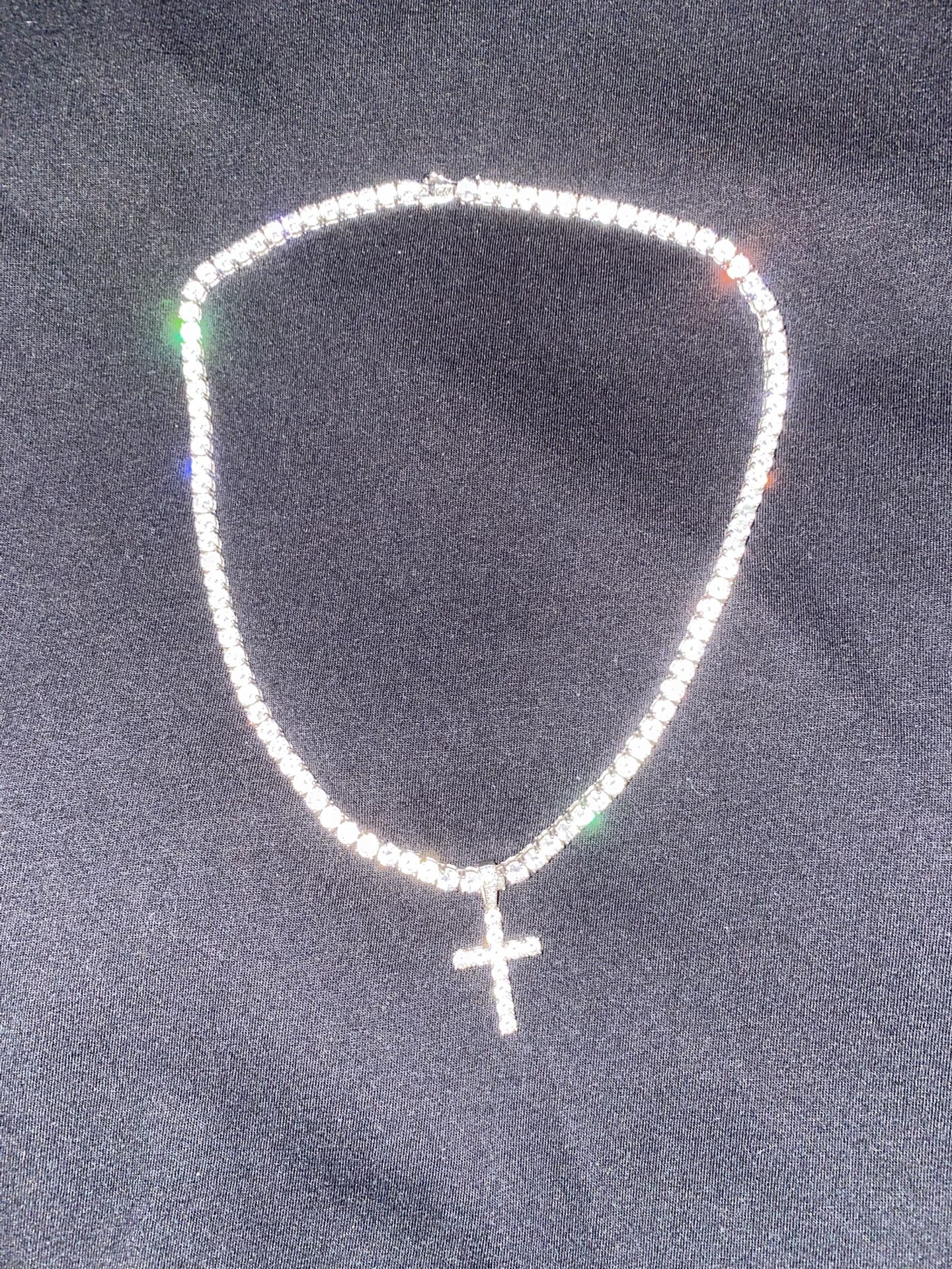 Crazy Shine Tennis Chain Bracelet W/ Cross Pendant