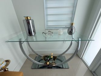 Modern Glass Top Console Table Chrome Base