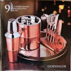 GODINGER 9PC COPPER FINISH STAINLESS STEEL BAR SET