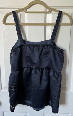 Navy Blue Satin Cami Top with Embellishments