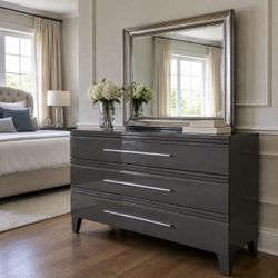 Modern Gray 3-Drawer Dresser with Mirror