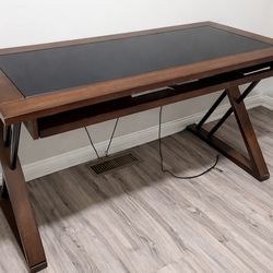 Modern Wood Desk w/ Glass Top – Great Condition