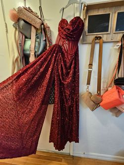 Red Sequin Strapless Corset Gown