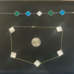 Van Cleef Type Bracelet Necklace Silver Gold Plated