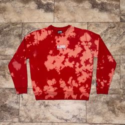 Billionaire Boys Club BB Straight Font Crew Flame Scarlett Bleach Dye Sweatshirt Size Medium