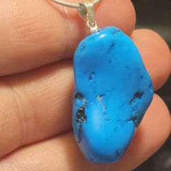 69.25ctw Turquoise Crystal Pendant Solid Sterling Silver  