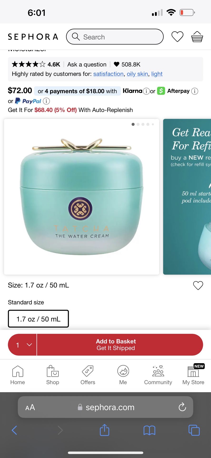 TATCHA - The Water Cream /New 