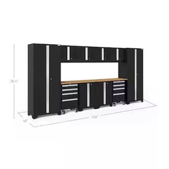 NewAge Products 156-in W x 76.75-in H 10-Cabinets Steel Black Garage Storage System