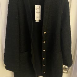 Zara Black Knit Cardigan Jacket M NWT