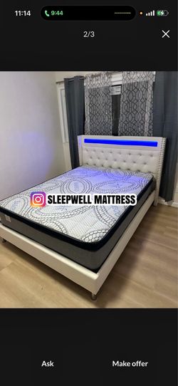 New Queen bed frame with mattress