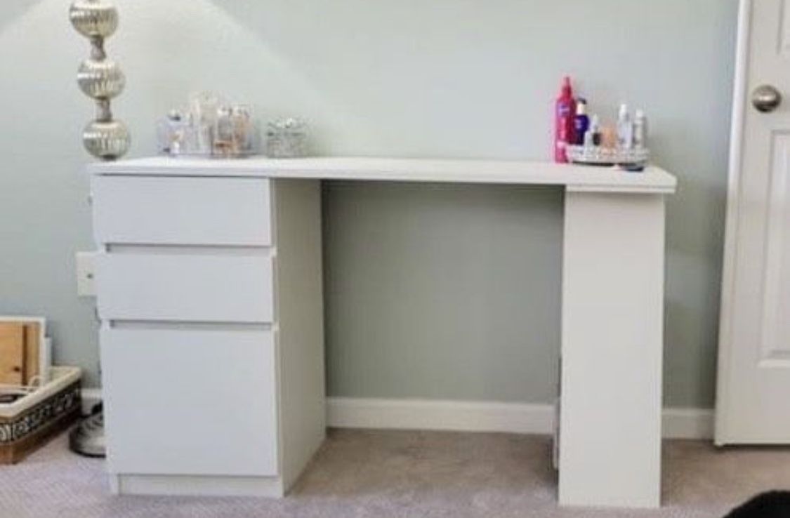 New White Desk or Vanity with 3 Storage Drawers - Brand New In Box