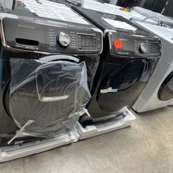 black stainless samsung front load washer dryer set