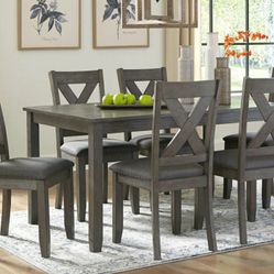 Caitbrook Gray Dining Table and Chairs (Set of 7)

