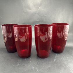 SET OF 4 VTG ANCHOR HOCKING  ROYAL RUBY FLAT TUMBLERS