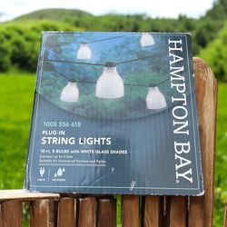 Hampton Bay Outdoor/Indoor 10.6 Ft. Plug-in Type G Bulb String Light with 8 White Glass Shades
