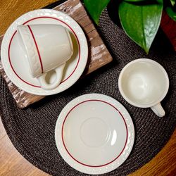 Restaurant Ware Lot Syracuse Econo Rim Red Stripe Cardinal Line 2 Cups & Saucers