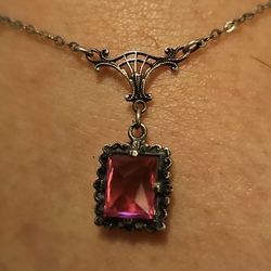 Antique Pink Sapphire / Spinnel  Sterling Silver Necklace