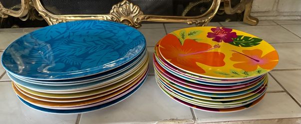 24 Colorful Tropical Melamine Plates Set