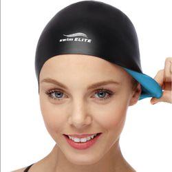 Reversible Silicone Swim Cap, Waterproof 2-in-1 Swimming Men Women Black Blue
