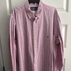 Men’s Ralph Lauren Long Sleeve Button Down Shirt Pink, White, Blue Striped 2XLT