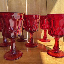 Vintage Noritake Red Glass Goblets Set Of Six