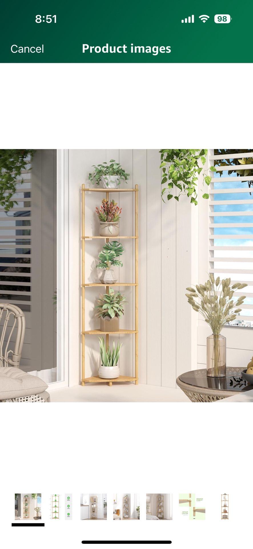 Natural Bamboo 5 Tier Corner Book Plant Shelf Stand