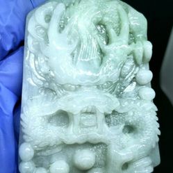 Burmese icy Type A Jadeite Jade Pendant Lucky Big Imperial Dragon.