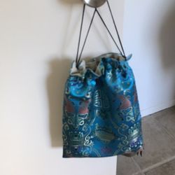 TURQUOISE ASIAN PATTERNED BAG