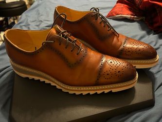 Maison Forte -Men's Tan Leather Brogue Oxford Dress Shoes