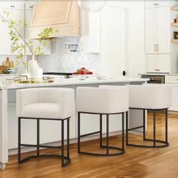 26 Inch Beige Upholstered Bar Stool