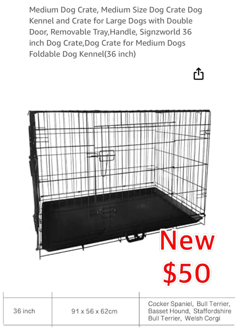 New Medium Dog Crate, Medium Size Dog Crate Dog Kennel and Crate for Large Dogs with Double Door, Removable Tray,Handle, Signzworld 36 inch Dog Crate,