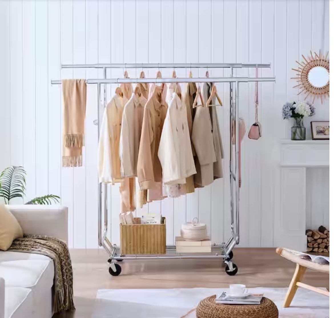 Double Clothing Rack with Wheels 75 in