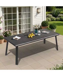 Rectangular Black Aluminum Outdoor Dining Table with Umbrella Hole, 82.7 in.