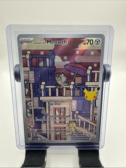 Galarian Meowth 141/128 Holo – 30th Celebration – Pikachu Stamp – Okubo Art – NM