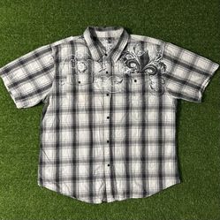 Mens Vintage VTG Y2K Affliction Mma Elite Tapout Style Plaid Button Up Pearl Snap Tshirt Shirt Size XL - XXL