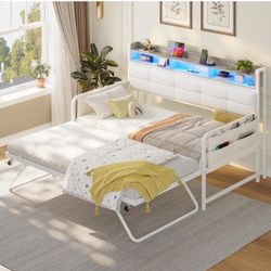 VIAGDO Daybed with Trundle, Twin Day Bed with Upholstered Headboard