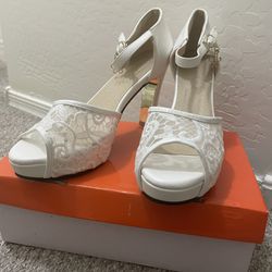 White Lace Heels 