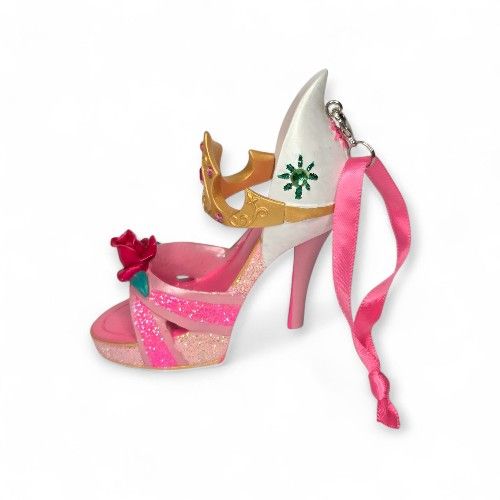 Disney Princess Aurora Pink Glitter Crown Rose Decor High Heel Shoe Ornament
