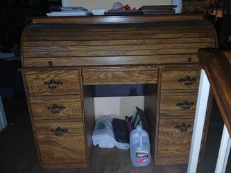 Oak Roll Top Desk with Drawers